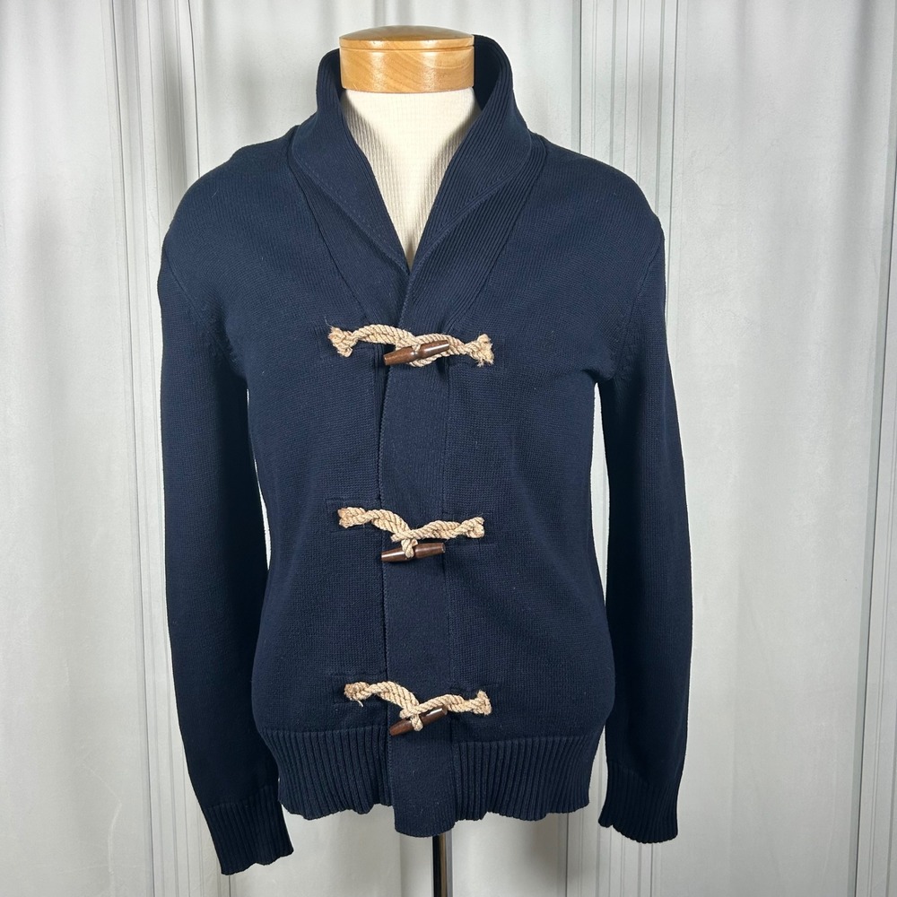 J.Crew Mens Navy Blue Rope Toggle Shawl Collar Cardigan Sweater M